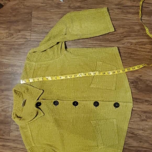 Cotton  Velour lime/mustard green color jacket  Oversized Buttons Large - Picture 6 of 8